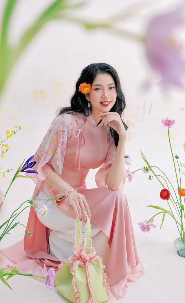 Áo dài Phương Hoa Xuân - Hồng ửng hoa trà