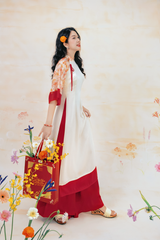 Áo dài Phương Hoa Xuân - Kem nhạt hoa chùm