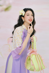 Áo dài Phương Hoa Xuân - Tím nhạt hoa vàng