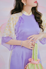 Áo dài Phương Hoa Xuân - Tím nhạt hoa vàng