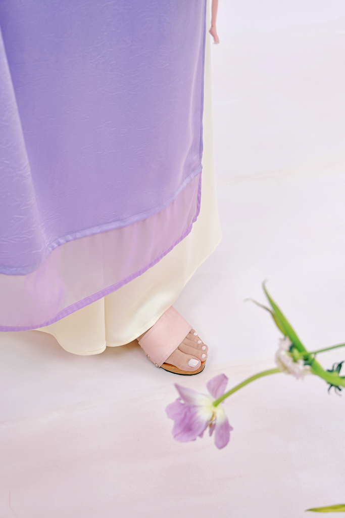 Áo dài Phương Hoa Xuân - Tím nhạt hoa vàng