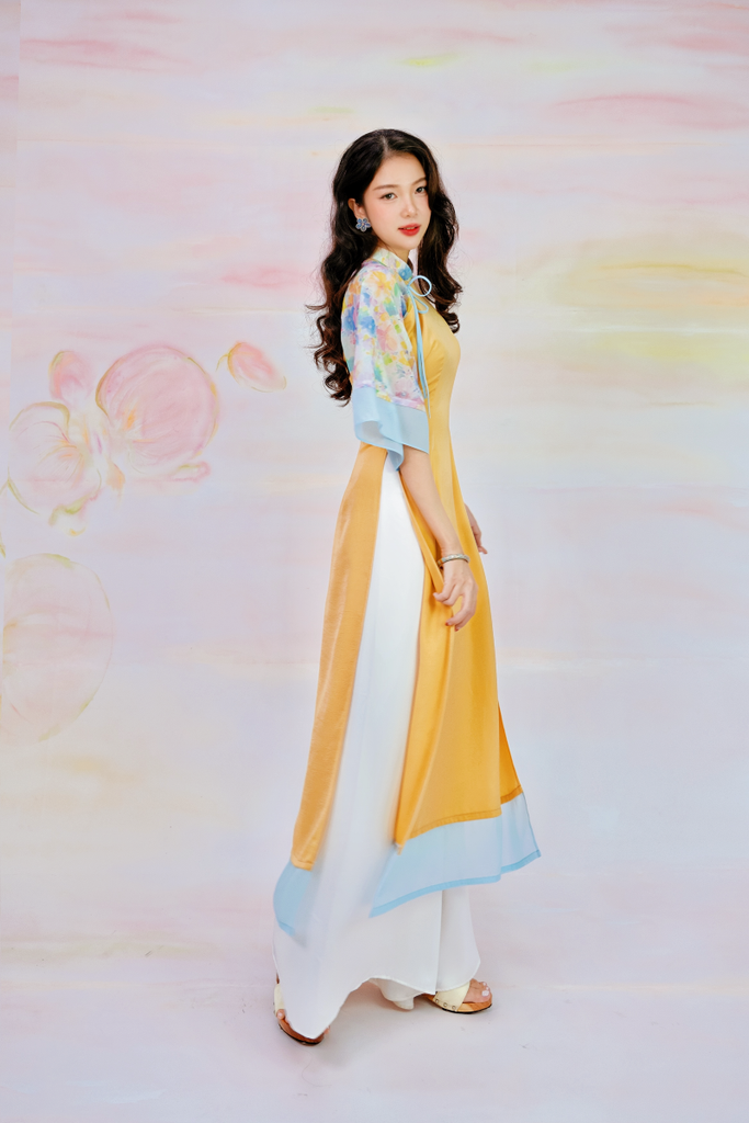 Áo dài Phương Hoa Xuân - Vàng nắng hoa xanh