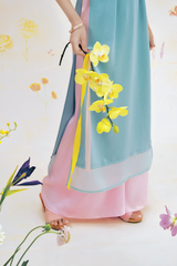 Áo dài Phương Hoa Xuân - Xanh lơ hoa trắng