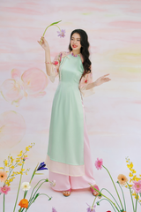 Áo dài Phương Hoa Xuân - Xanh mint hoa hồng