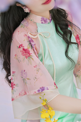 Áo dài Phương Hoa Xuân - Xanh mint hoa hồng