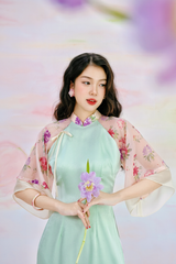 Áo dài Phương Hoa Xuân - Xanh mint hoa hồng