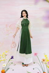 Áo dài Phương Hoa Xuân - Xanh thông hoa thêu