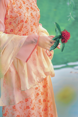 Áo dài dáng suôn Sớm Xuân - Cam hoa nhỏ