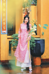 Áo dài dáng suôn Sớm Xuân - Hồng hoa nhỏ
