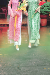 Áo dài dáng suôn Sớm Xuân - Hồng hoa nhỏ
