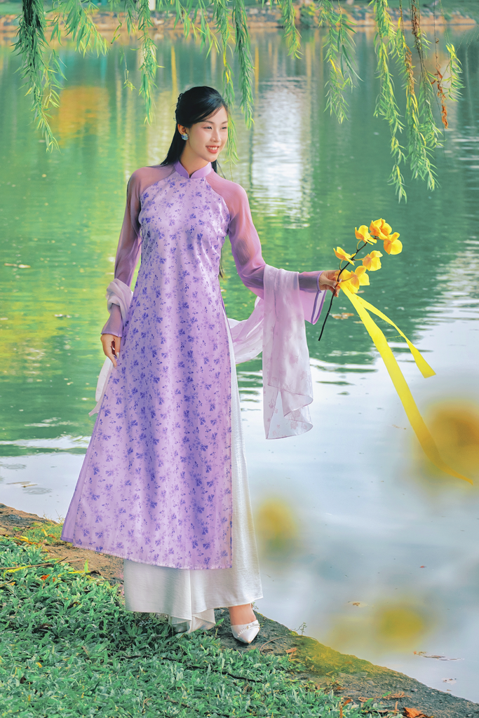 Áo dài dáng suôn Sớm Xuân - Tím hoa nhỏ