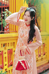 Áo dài dáng suôn Sớm Xuân - Trắng hoa cam nhạt