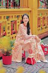 Áo dài dáng suôn Sớm Xuân - Trắng hoa cam nhạt