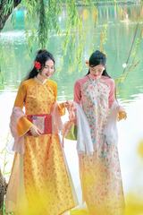 Áo dài dáng suôn Sớm Xuân - Vàng hoa nhỏ