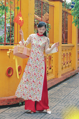 Áo dài dáng suôn Sớm Xuân - Trắng hoa pastel