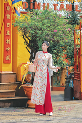 Áo dài dáng suôn Sớm Xuân - Trắng hoa pastel