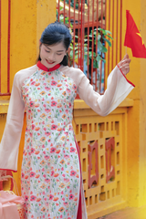 Áo dài dáng suôn Sớm Xuân - Trắng hoa pastel