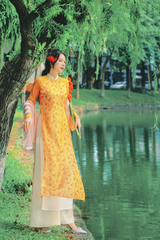 Áo dài dáng suôn Sớm Xuân - Vàng hoa nhỏ