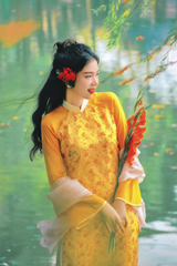 Áo dài dáng suôn Sớm Xuân - Vàng hoa nhỏ