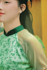 Áo dài dáng suôn Sớm Xuân - Xanh lá hoa nhỏ