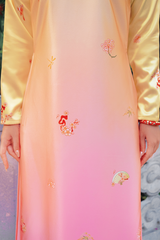 Áo dài tay chẽn Ỷ Xuân Phong - Chuyển màu vàng hồng