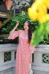 Áo dài gấm dáng suôn Yên Cảnh - Hồng dịu
