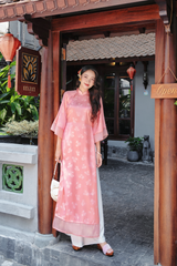 Áo dài gấm dáng suôn Yên Cảnh - Hồng dịu