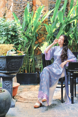 Áo dài gấm dáng suôn Yên Cảnh - Tím dịu