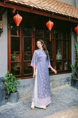 Áo dài gấm dáng suôn Yên Cảnh - Tím dịu