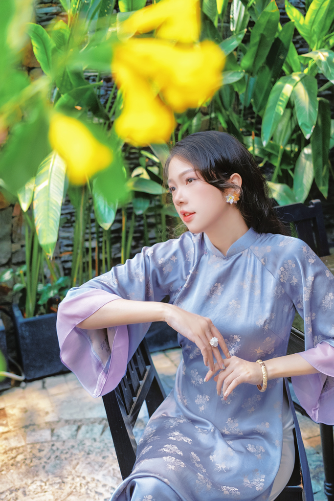 Áo dài gấm dáng suôn Yên Cảnh - Tím dịu