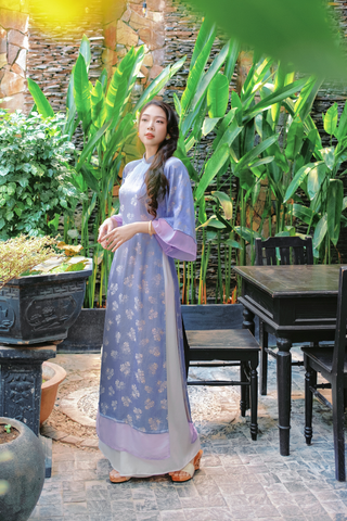 Áo dài gấm dáng suôn Yên Cảnh - Tím dịu