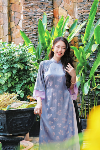 Áo dài gấm dáng suôn Yên Cảnh - Tím dịu