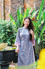 Áo dài gấm dáng suôn Yên Cảnh - Tím dịu
