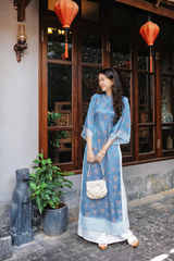 Áo dài gấm dáng suôn Yên Cảnh - Xanh đá