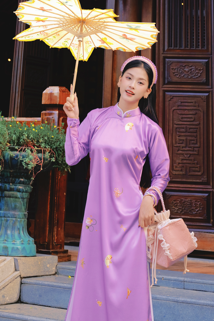 Áo dài tay chẽn Ỷ Xuân Phong - Tím