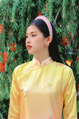 Áo dài tay chẽn Ỷ Xuân Phong - Chuyển màu vàng hồng