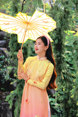 Áo dài tay chẽn Ỷ Xuân Phong - Chuyển màu vàng hồng