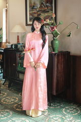 Áo dài lụa tơ tằm Dáng suôn Phúc Hoa - Hồng hoa cúc