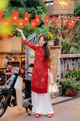 Áo dài cách tân Xuân Y - Lựu đỏ râm bụt