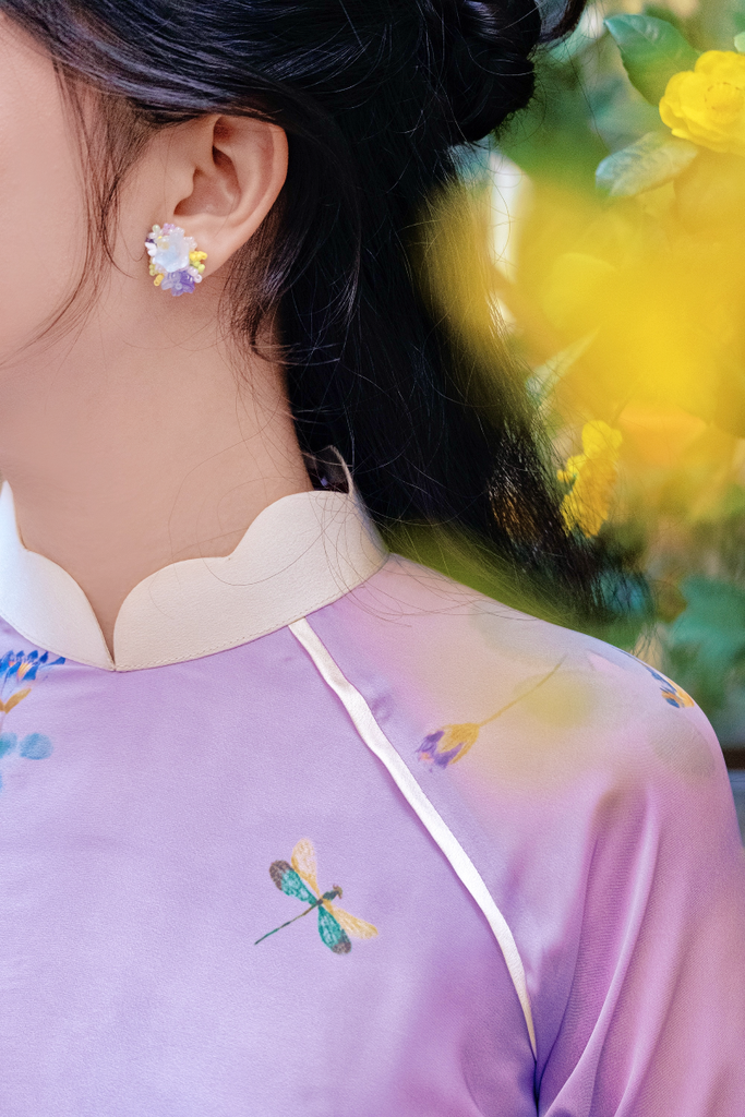 Áo dài cách tân Xuân Y - Súng tím én xanh