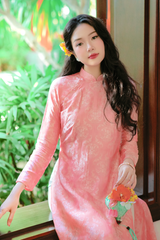 Áo dài lụa tơ tằm Dáng suôn Phúc Thọ - Cam đào