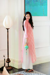 Áo dài lụa tơ tằm Dáng suôn Phúc Thọ - Cam đào