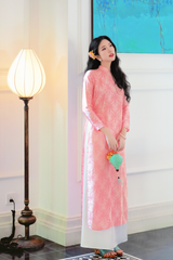 Áo dài lụa tơ tằm Dáng suôn Phúc Thọ - Cam đào