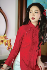 Áo dài lụa tơ tằm Dáng suôn Phúc Thọ - Đỏ tươi