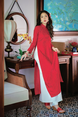 Áo dài lụa tơ tằm Dáng suôn Phúc Thọ - Đỏ tươi