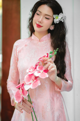 Áo dài lụa tơ tằm Dáng suôn Phúc Thọ - Hồng phấn