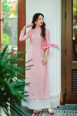 Áo dài lụa tơ tằm Dáng suôn Phúc Thọ - Hồng phấn