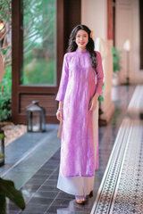 Áo dài lụa tơ tằm Dáng suôn Phúc Thọ - Tím Huế