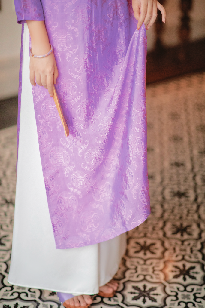 Áo dài lụa tơ tằm Dáng suôn Phúc Thọ - Tím Huế