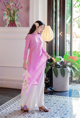 Áo dài lụa tơ tằm Dáng suôn Phúc Thọ - Tím phong lan